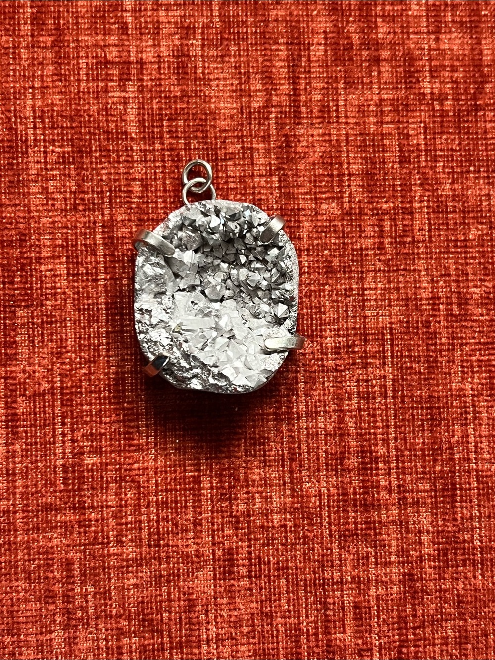Silver Druzy Pendant Necklace Charm - Sparkling Silver Tone